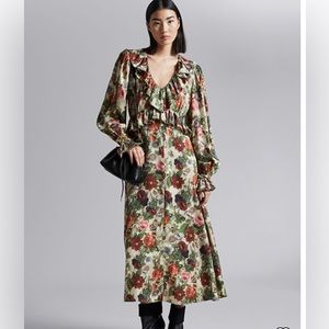 Other Stories Floral Print Satin Midi Dress